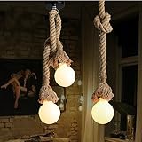 EcoolbuyダブルヘッドレトロIronロープライトロフトヴィンテージランプベッドルームダイニングルームペンダントHand Knitted Hemp 100 cm / 39in、150 cm / 5
