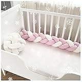 ベビーベッドガード サイドガード 抱き枕 ノットクッション 赤ちゃんベッドバンパー ソファークッション 結び目 ロング 部屋飾り 撮影小物 出産祝い プレゼント (3m, ホワイト/ピンク)