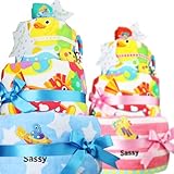 豪華3段 ブランケット バスタオル付　おむつケーキ　ミニタオルイエロー＆ピンクのおむつケーキ　パンパースパンツＬサイズ　歯固め　レディバグ【出産祝い/内祝い】