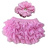 Dealzip Inc新生児赤ちゃん女の子レースRuffle Bloomer with Flowerヘアバンドコンボ カラー: ピンク