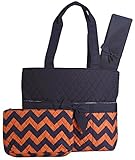 Orange Navy Chevron Quilted Diaper Bag with Changing Pad and Accessory Case - 3 Pieces by NGIL