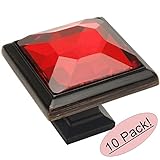 Cosmas 5883orb-rオイルはブロンズキャビネットハードウェアSquareノブwithレッドガラス – 1 – 1 / 4 "正方形 – 10パック