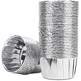 Katigan 50個のアルミホイルカップケーキカップ、使い捨てマフィンライナーベーカップ、アルミカップ、ケーキチップパンラメキンホルダー、リトルプディングカップ-シルバー