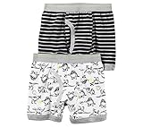 カーターズ（Carter's) 男の子用 恐竜いっぱい＆グレー×ブラックボーダーコットンボクサーパンツ2枚セット (8y(130-137cm)) [並行輸入品]