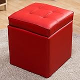 【収納 スツール】座れる＋片付く★ 1人掛け用 正方形 収納スツール ★ 椅子 チェア オットマン 収納ボックス クッション性 おしゃれ 色：レッド