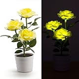 Arbeflo ソーラーLEDフラワー バラの鉢植え 鉢花 風景ライト ロマンチック ベッドルーム リビングルーム ホテル レストランに最適 (イエロー)