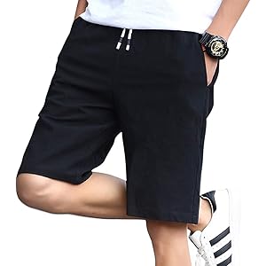 Sukinana メンズ ハーフパンツ 5分丈 綿麻 短パン 夏 無地 カジュアル ショート パンツ 通気性 調整紐 半スポーツ おしゃれ 大きいサイズ ゆったり メンズ ミディアムパンツ