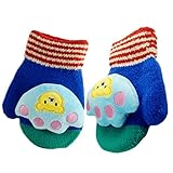 (FTzone)かわいいユニセックスキッズスーパー暖かいウールニット手袋・ミトン1歳2歳3歳4歳5歳 (足) (青)