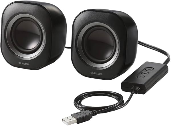 エレコム スピーカー USB給電 ボリューム調整 ミュート機能 最大出力4.4W USB-A接続 コンパクト ブラック MS-P08USB3BK - 1