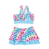 水着 女の子 ワンピ 　フリル 　リボン　ホルターネック風　タンキニ 女児 スクール プール ビーチ 夏 海水浴 練習用 スイムウェア 　ジュニア ガールズ 　 (100－120cmサイズ, ブルー)