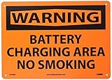 NMC W468RB OSHA Sign Legend WARNING - BATTERY CHARGING AREA NO SMOKING 14 Length x 10 Height Rigid P