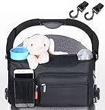 ベビーカーバッグ 収納ポケット HOMEASY ボトルホルダー フック２個付き 小物入れ オムツ収納ポケット付き ナイロン表面 防滴 ショルダーバッグ 簡単取り付 コンパクト ブラック