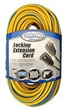 Coleman Cable 02439 14/3 Push-Lock SJTW Locking Extension Cord, Yellow/Blue, 100-Feet by Coleman Cab