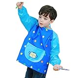エプロン 絵画スモック 女の子 絵画用エプロン 男の子 キッズ 子供用 防水 長袖 防水 防汚 かわいい 食事用 お絵かき用 泥遊び用 調理実習 服が汚れない ベビー ポケット付き (M(95~115