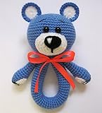 ハンドメイドニットRattle Blue Bear Stuffed eco friendly教育赤ちゃんおもちゃ