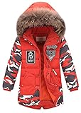 EOZY キッズ服 ダウンジャケット ダウンコート ボーイズ 迷彩 フード付き カジュアル ジッパー 男の子 子供 防寒 保温 アウター 通学 130 オレンジ