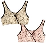 桝谷 小花柄 クロスオープンハーフトップ マタニティ授乳兼用 ベージュ&ピンク 2枚セット 5834 set5928 M