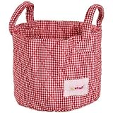 Minene Small Red Gingham Fabric Storage Basket Organiser with Handles 18x22cm by Minene
