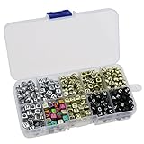 gresorth 500 pcs Mixed Golden、Sliver、ブラックアクリルレタービーズ数ビーズDIYブレスレット用、ネックレス、キーチェーン