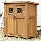木製収納庫 Potager ポタジェモザイク ロータイプ (高さ93cm×幅80cm×奥行き50cm) ライトブラウン PTG-8109LBR