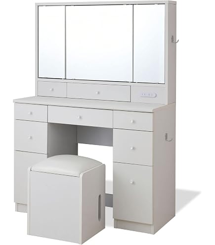 Amazon｜木製ドレッサーのみ 鏡付き 椅子は別売｜鏡台・ドレッサー