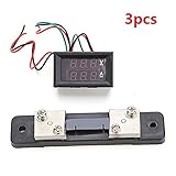 ランフィー アンペアシャント付き3pcsミニデジタルブルー+レッドLED直流電流計メーター電圧計