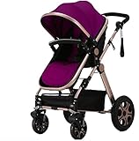 HUKOER　ベビーカー ハイシートベビーカー 4輪ベビーカー 両対面ベビーカー 折りたたみ式 通気性良い 物置袋付き (パープル)