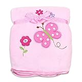 Spasilk Baby-Girls Newborn Extra Thick Plush Blanket with Satin Trim, Pink Butterfly, 30 Inchx40 Inc