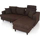 ソファー カウチソファー 3人掛け ヘッドレスト付 ポケットコイル ファブリック ダークブラウン