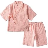 Yijz子供甚平 男の子 女の子 子供浴衣セット パジャマ ルームウェア 寝間着 半そで 綿 夏祭り 七五三 (100, ピンク)
