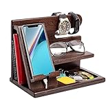 男性へのギフト 木製電話ドッキングステーション キーホルダー 財布スタンド 時計オーガナイザー ナイトスタンドオーガナイザー 記念日 クリスマスプレゼント 男性への誕生日プレゼント 彼 お父さん 夫 妻