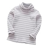 Karchi　女の子の長袖マルチカラーストライプハイカラーバックニットシャツ　ファッション　子供　　女の子　ロングスリーブ　ストライ　プフリル　Tシャツ　トップターネック　ブラウス (110, 灰色)