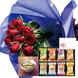 花とスイーツ ギフトセット エレガント レッドバラ　花束 と フリーズドライ 味噌汁ギフトA 写真入り・名入れメッセージカード