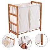 家庭用竹フレームランドリーソーターHamper服ストレージバスケットBin W /バッグ