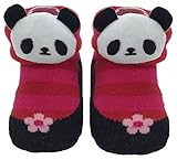 ツイン ベビーソックス パンダマスコット付 11-13cm 北欧ボーダー靴 レッド