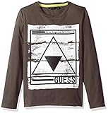 GUESS Big Boys' Long Sleeve Crackle Print Logo Tee Shirt Suede Grey 12 [並行輸入品]