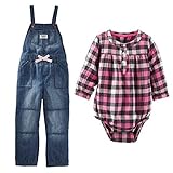 OSH KOSH(オシュコシュ) B'gosh ベビー ガールズ オーバーオール / 長袖ロンパース (ピンクチェック) 2Pセット 2-piece Overall Set (18M(80))
