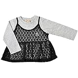 【本体綿100％】2017年 春物 UZULAND ウズランド レースキャミ重ね着風 長袖Ｔシャツ レース部分-ブラック◇95cm