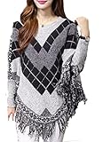 （ルノン）Lunon レディース ポンチョ風 カーディガン 大人 カジュアル ボレロ ドルマン 袖 コート ゆったりサイズ フリンジ ボヘミアン調 ブラック 羽織