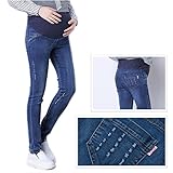 Spinas(スピナス) マタニティ デニム 妊娠中でもオシャレを楽しみたい！ ウェア パンツ スキニ― ジーンズ ステッチ デザイン ヴィンテージ ウエストゴム 調節可 (ブルー) (Ｌ)