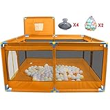 幼児の遊び場バスケットボールのフープとボール、遊び庭の折り畳み式の赤ちゃんの女の子フェンスの遊び場8パネル屋内屋外のホームキッズアクティビティセンター (色 : オレンジ)