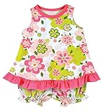 Stephan Baby Ruffled Top and Bloomer-Style Diaper Swirly Flower Cover Set, Pink/Green/White, 3-6 Mon