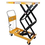 油圧式昇降台車 リフトカート テーブルカート ハンドリフター 高床タイプ 黄 最高位約1310mm 耐荷重約350kg 昇降台 油圧リフト 油圧台車 テーブルリフト リフティングテーブル 二段式 高揚