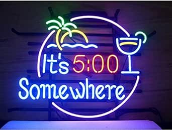 It 's 5&nbsp;: 00&nbsp;SOMEWHERE Beer Bar Neon Light Signs 17&nbsp;W x 14h、本物のガラスチューブforホームパブショップレクリエーション部屋レストランと壁装飾ギフト A180