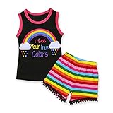 笑え熊 ベビー 子供服 タンクトップ＆パンツ 上下セット 夏 袖なし レインボーベスト ブラック 可愛い かっこいい 子供