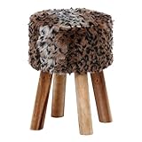 不二貿易 スツール フェイクファー ラウンド パイン材 高さ40cm パンサー 85801