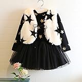 Pojour ベビー服 子供服 女の子 ワンピース 長袖ドレス 秋冬 裏毛 厚手 可愛いベスト+ 星ドレス2セット オシャレ 保温 エアコン室 防寒対策