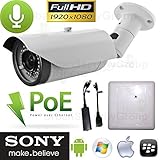 USG 2MP 1080P IP PoE Bullet Security Camera With Microphone Kit: 1/2.5" Advanced Sony MX 222 Sensor,