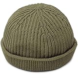 Basiquenti ベーシックエンチ ニット帽 ニットワッチ ロールニットワッチ シンプル 無地 ミニマル カジュアル 大人カジュアル ウォッシャブル仕様 (カーキ)