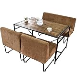 リビングダイニング4点セット SEED シード 幅120 シンプル おしゃれ アイアン 男前 ブルックリン 北欧 (コーデュロイブラウン)